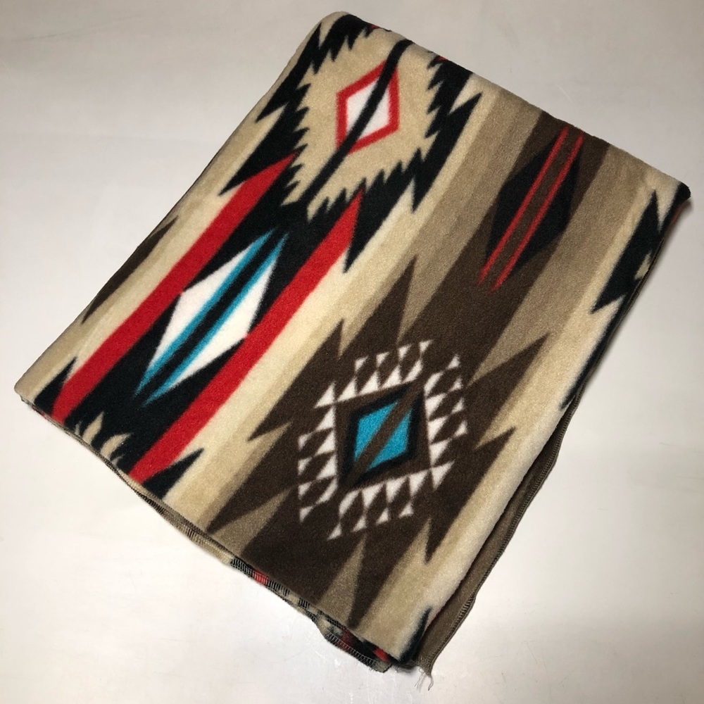 Zoofleece Beige Brown Southwestern Native American Indian Aztec Blanket 50 x 60”